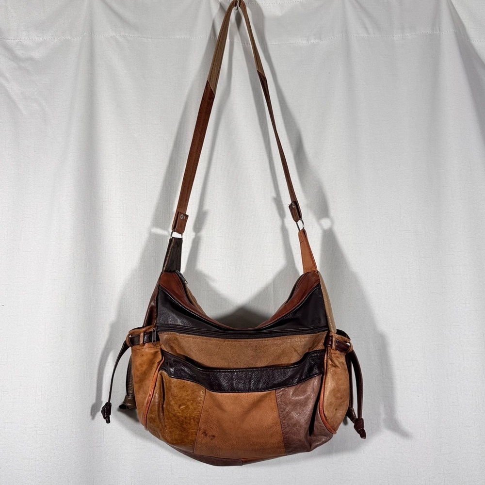 Vintage Slouchy Leather Patchwork Crossbody Bag - Picture 2 of 10